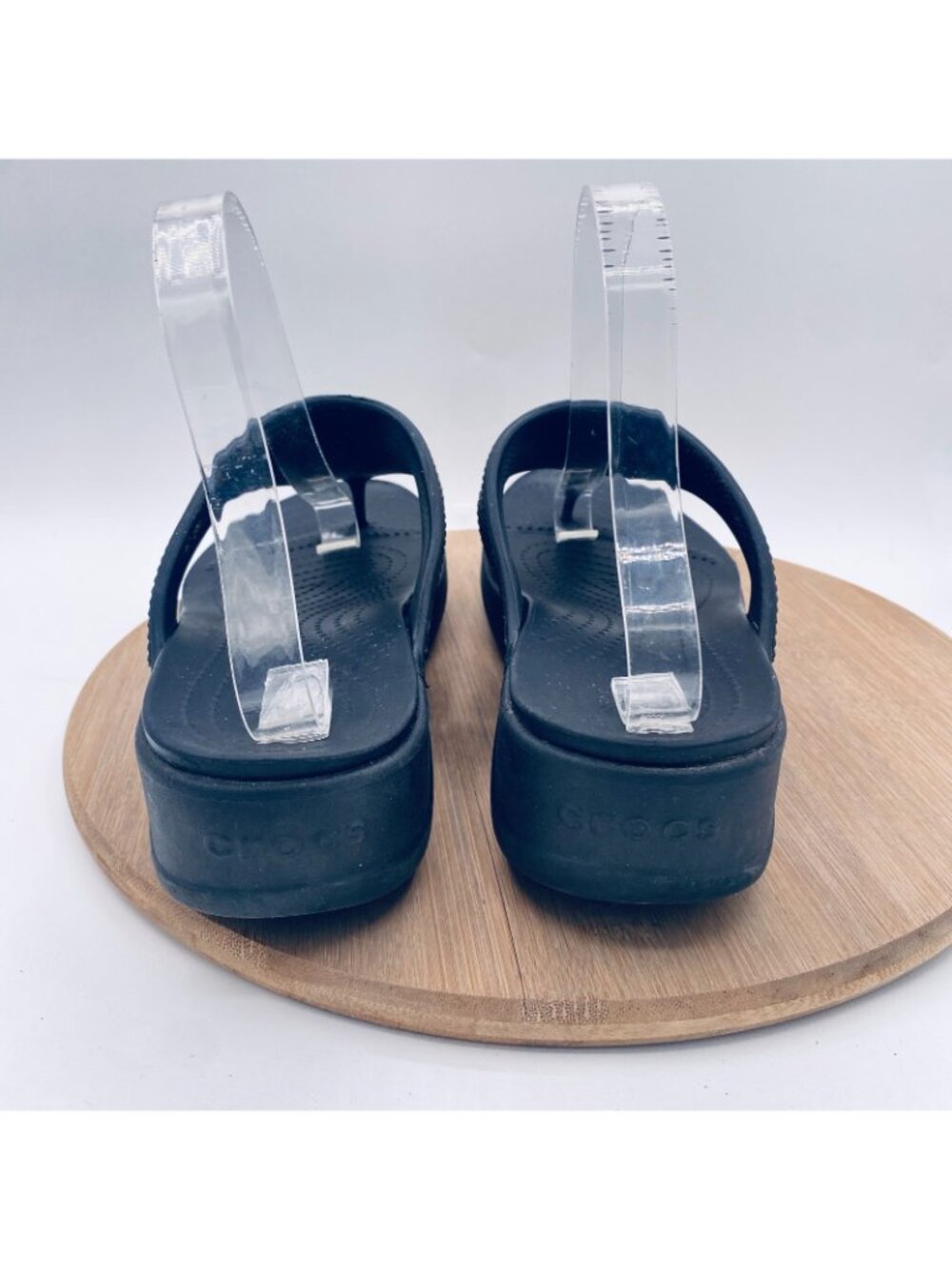 Crocs Monteray Sandals Womens 11 Black Rubber Beaded Sporty Flip Flops Platform - Picture 7 of 10